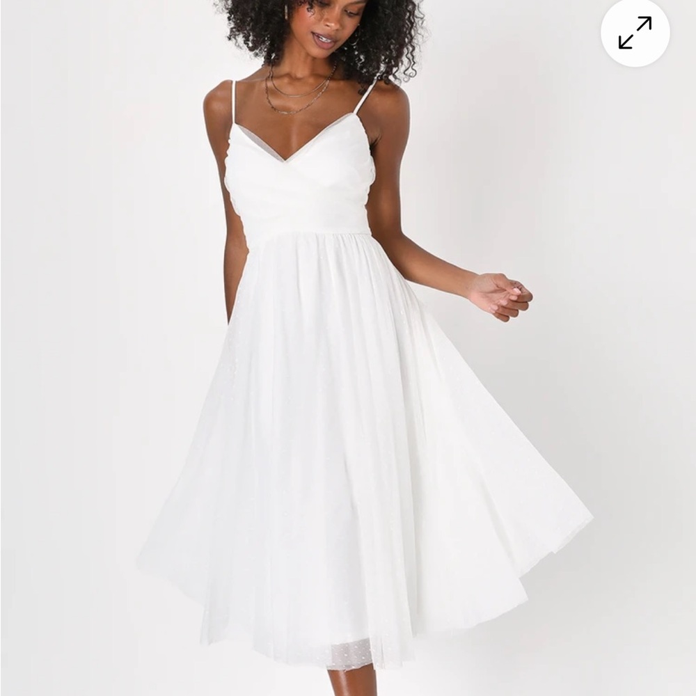 Lulu's White Spaghetti Strap A-Line Midi Dress